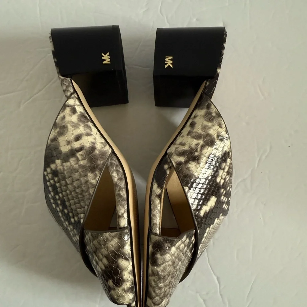 Michael Kors Brown Snake Print Mules Slides Chunky Block Heel Sandals Women 7